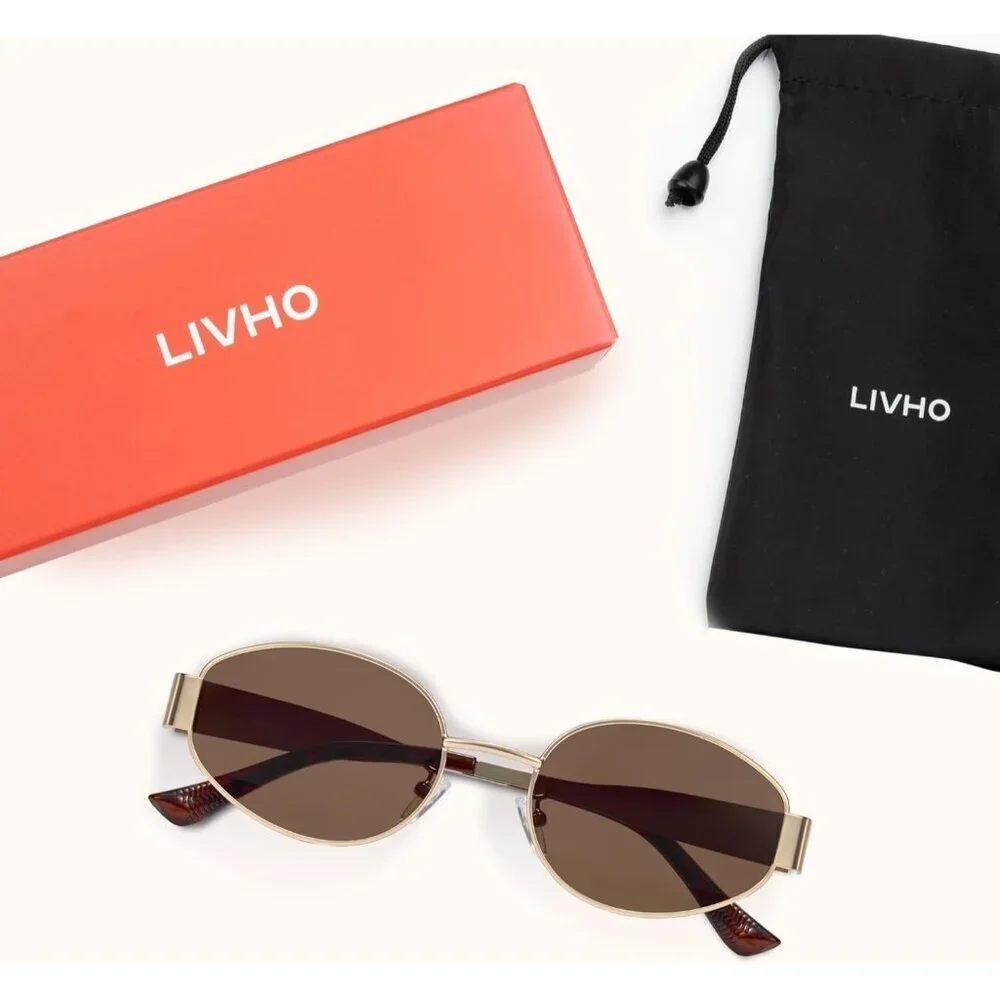 Retro Polarized Black Glod Sunglasses UV400 Protection Oval Metal Soft Frame